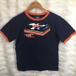 Turntable Ringer Graphic Tee Navy & Orange Sz XL